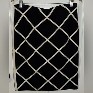 Cleo Black Pencil Skirt with Cream Lattice Design